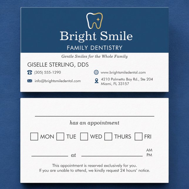 Carte De Visite Dental Office Modern Blue Appointment Reminder (Créateur téléchargé)