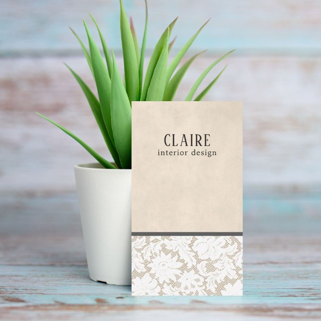 Carte De Visite Dentelle blanche beige moderne Motif designer inté (Créateur téléchargé)