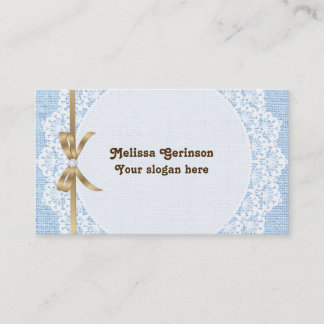 Carte De Visite Dentelle blanche et burlap bleu