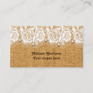 Carte De Visite Dentelle blanche et perles sur burlap orange