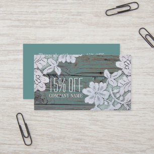 Carte De Visite Dentelle blanche rustique Turquoise Barne Bois Rem