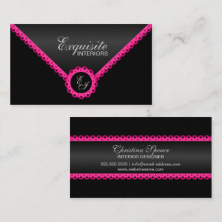 Carte De Visite Dentelle chic de roses indien et monogramme noir