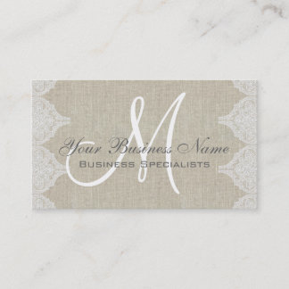 Carte De Visite Dentelle de lin Monogramme simple