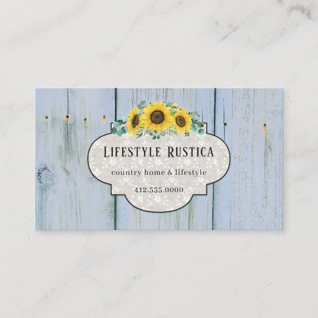 Carte De Visite Dentelle en bois rustique Shabby Grunge Tournesol  (Devant)