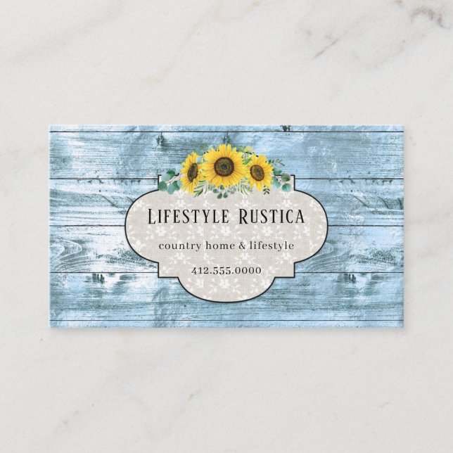 Carte De Visite Dentelle en bois rustique Shabby Grunge Tournesol  (Devant)