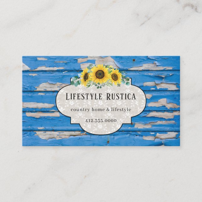 Carte De Visite Dentelle en bois rustique Shabby Grunge Tournesol  (Devant)