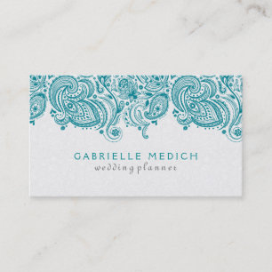 Carte De Visite Dentelle florale Turquoise et blanche