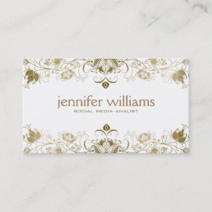 Carte De Visite Dentelle Vintage Dorée Sur Blanc