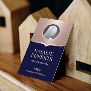 Carte De Visite Dentist Marine & Rose Gold Photo Bureau dentaire