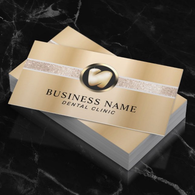 Carte De Visite Dentist Moderne Gold Tooth Logo Bureau dentaire Bu (Créateur téléchargé)