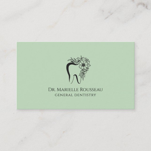 Carte De Visite Dentist Tooth Logo Green Dental Office (Devant)