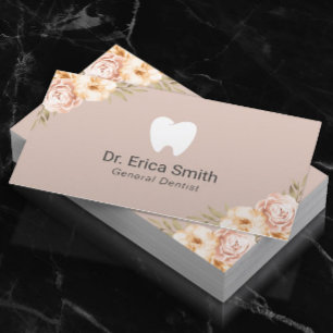Carte De Visite Dentist Tooth Logo Vintage Floral Blush Dental