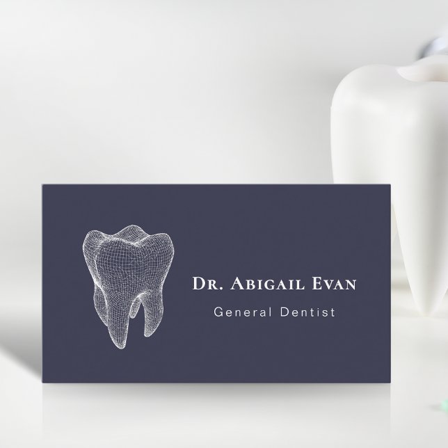 Carte De Visite Dentiste Bleu Marine Professionnel Dent 3D Moderne (Modern 3D Tooth Professional Navy Blue Dentist Business Card)