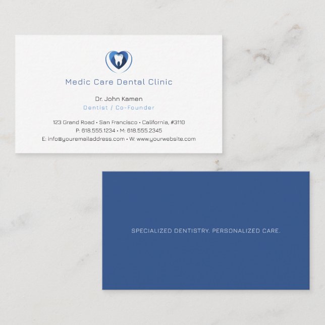 Carte De Visite Dentiste | dent cardiaque (Devant / Derrière)