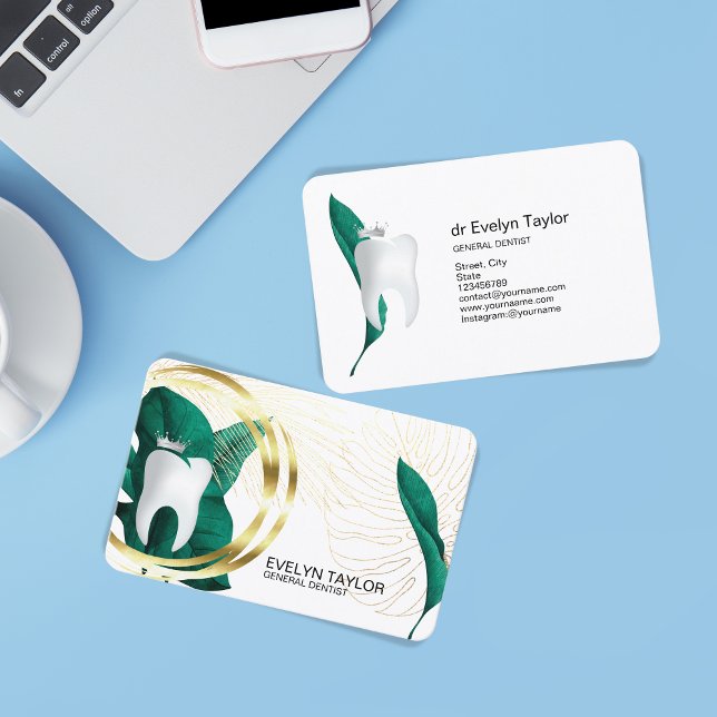 Carte De Visite Dentiste Dental Clinique dents blanchissant Floral (Créateur téléchargé)