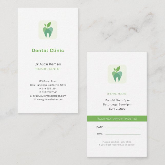 Carte De Visite Dentiste | Dentiste pédiatrique (Devant / Derrière)