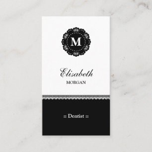 Carte De Visite Dentiste Élégant noir Lace Monogramme