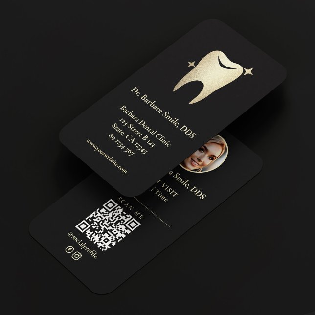 Carte De Visite Dentiste Implant dentaire Cosmétique Élégant Black (Dentist Dental Implant Cosmetic Elegant Black Gold Business Card
)