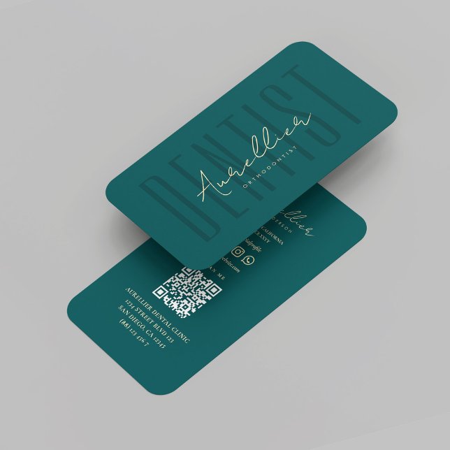 Carte De Visite Dentiste moderne Dental Dark Turquoise Or Orthodon (Modern Dentist Dental Dark Teal Gold Orthodontist Business Card
)