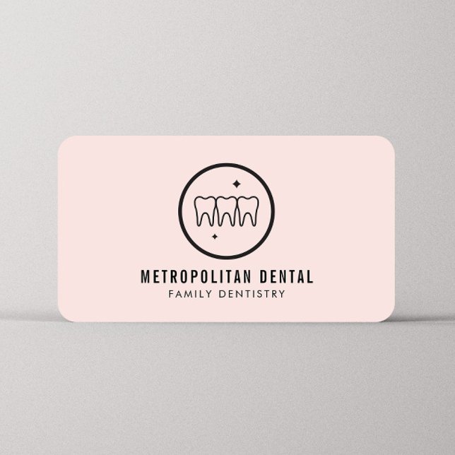 Carte De Visite Dentiste moderne Dents Logo noir sur rose (Créateur téléchargé)