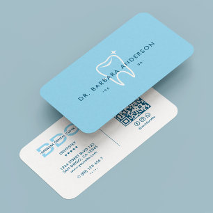 Carte De Visite Dentiste Orthodontiste minimaliste Sky Blue Tooth