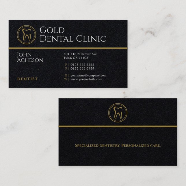 Carte De Visite Dentiste professionnel | Gold Dental Clinic (Devant / Derrière)