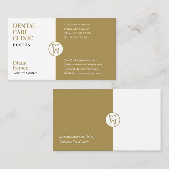 Carte De Visite Dentiste professionnel | Or (Devant / Derrière)