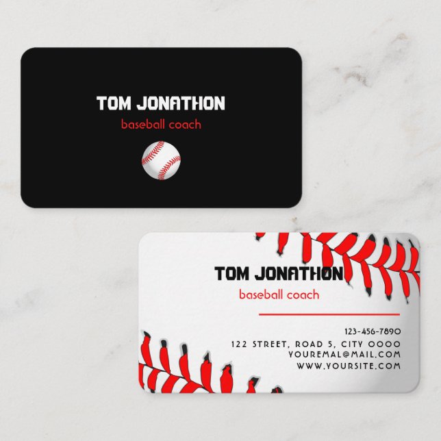 Carte de visite d'entraîneur de baseball professio (Devant / Derrière)