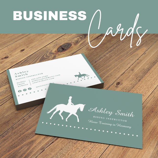 Carte de visite d'entraîneur de chevaux à la mode  (Modern Trendy Horse Trainer Business Card modern green)