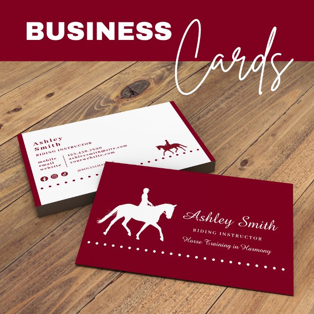 Carte de visite d'entraîneur de chevaux à la mode  (Modern Trendy Horse Trainer Business Card Burgundy)