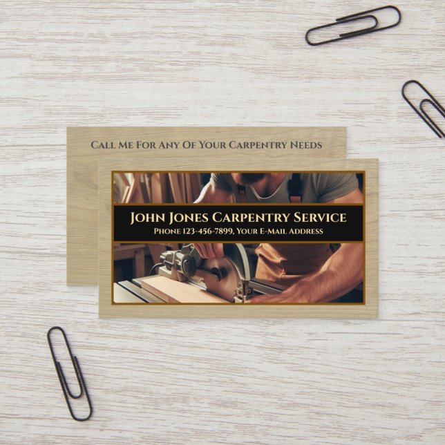 Carte de visite d'entrepreneur en menuiserie const (Devant/Arrière en situation)