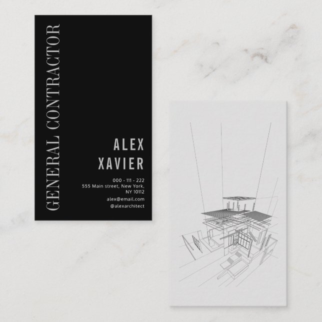 carte de visite d'entrepreneur noir simple (Devant / Derrière)