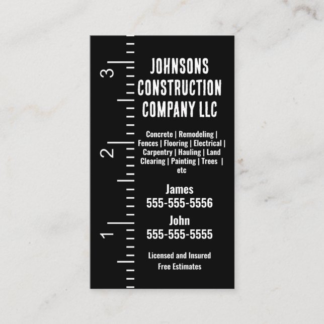 Carte de visite d'entreprise de construction ruban (Devant)