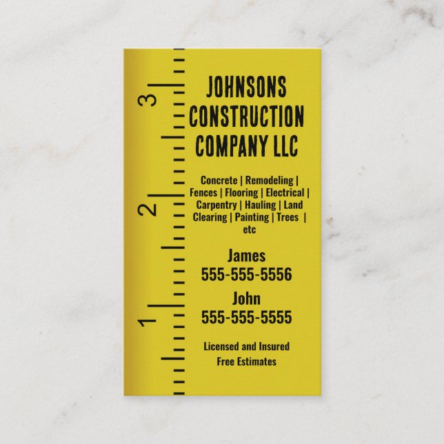 Carte de visite d'entreprise de construction ruban (Devant)