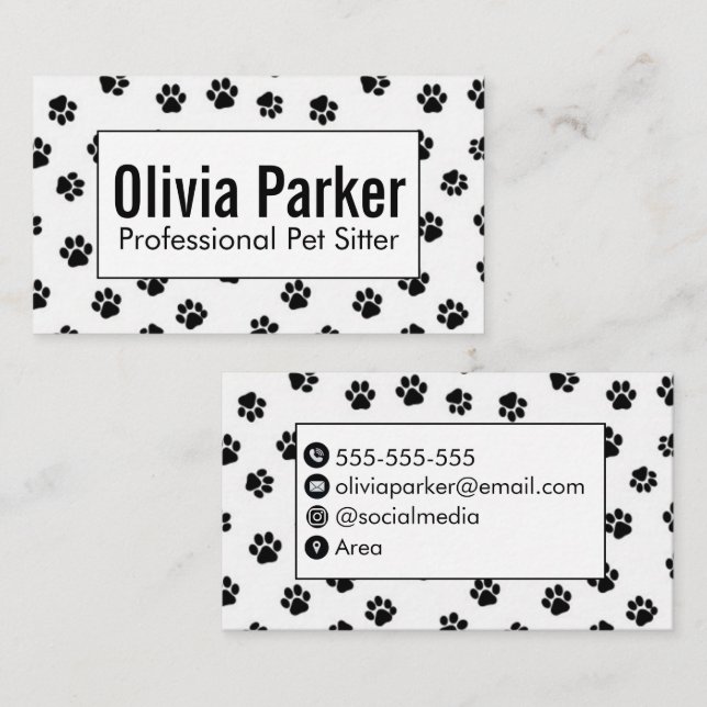 Carte de visite d'entreprise de garde d'animaux pr (Devant / Derrière)