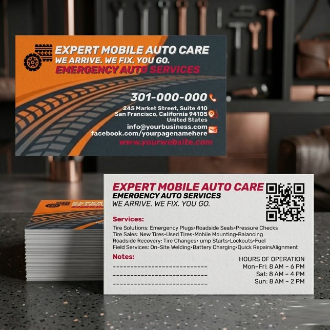 Carte De Visite Dépannage routier Bold & Code QR de logo personnal (Créateur téléchargé)