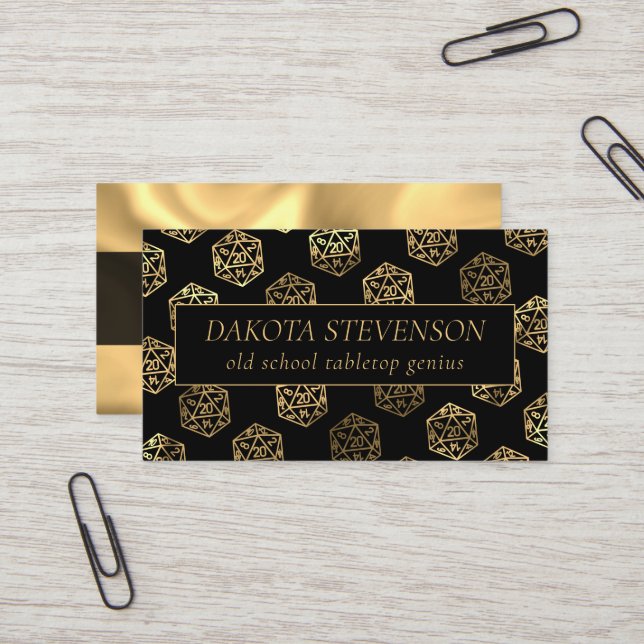 Carte De Visite Dés RPG | Marque de la tablette Imaginaire or (Devant/Arrière en situation)