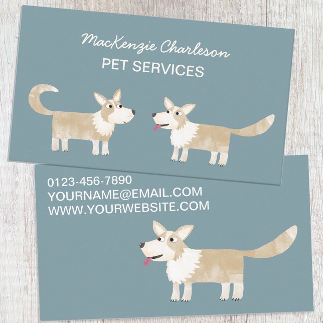 Carte de visite des services pour animaux de compa (Cute Corgi dog pet services business card for dog walker, dog groomer, vet or any animal services.)