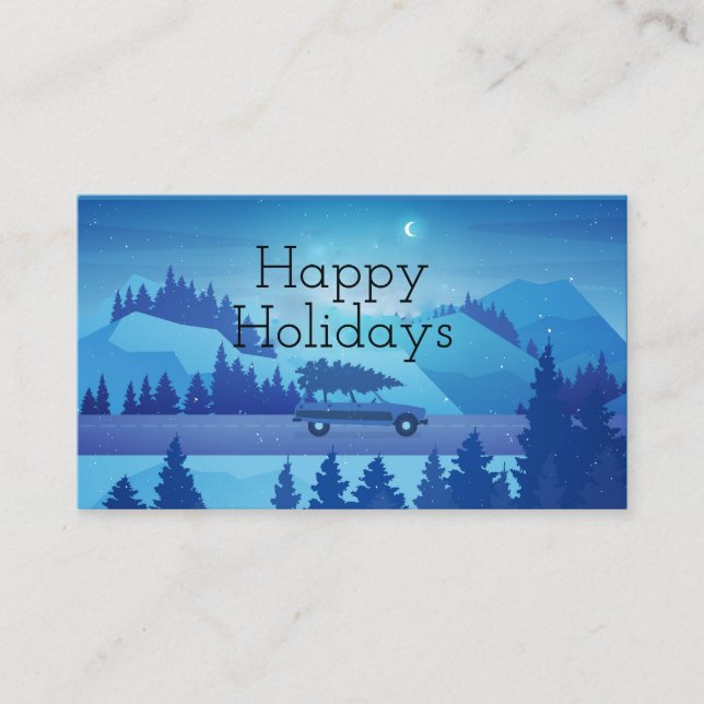 Carte De Visite Descendre la route avec un arbre de Noël (Devant)