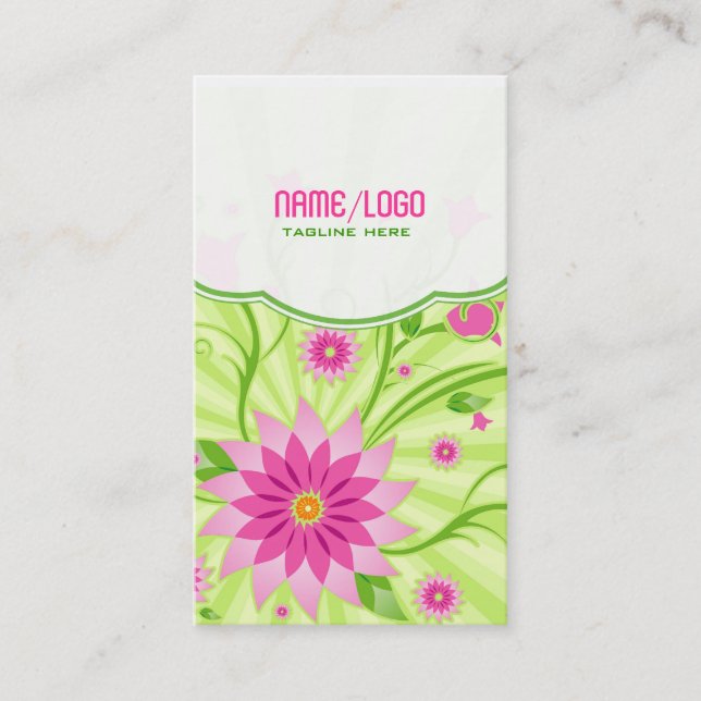Carte De Visite Design Abstrait rose et vert (Devant)