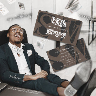 Carte De Visite Design Brown gris et blanc avec Monogramme Moderne