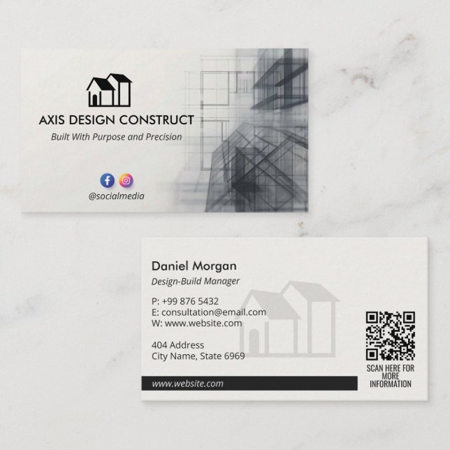 Carte De Visite Design-Build Firms Business | White Sketch (Devant / Derrière)