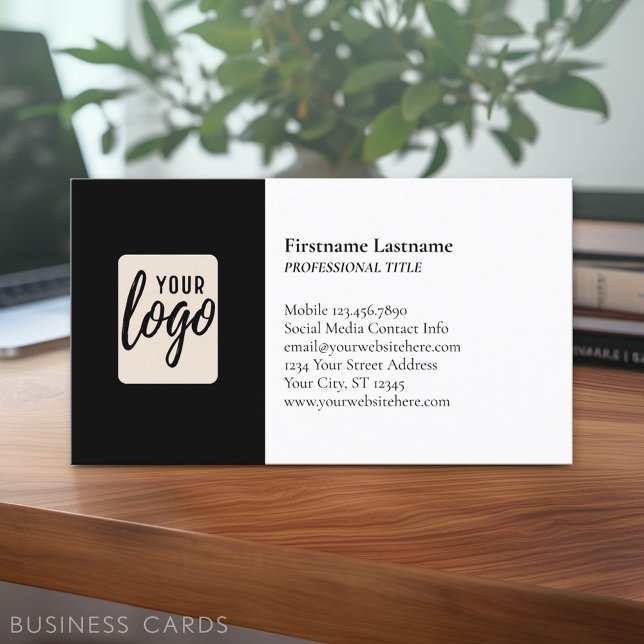 Carte De Visite Design classique avec logo et coordonnées - Noir (Classic Business Card Design with Your Logo and contact information - low minimum)