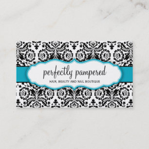 CARTE DE VISITE design damassé noir aqua bleu