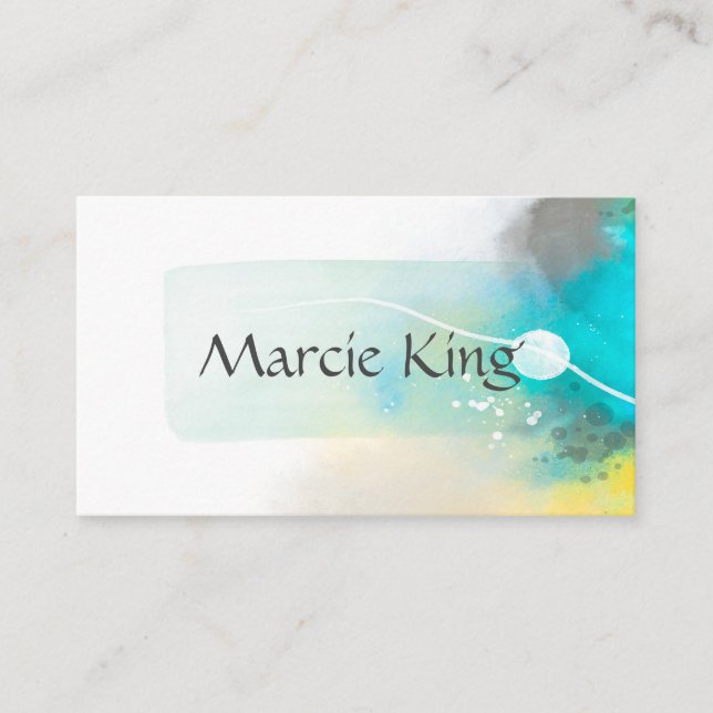 Carte De Visite design d'art d'aquarelle turquoise abstraite (Devant)