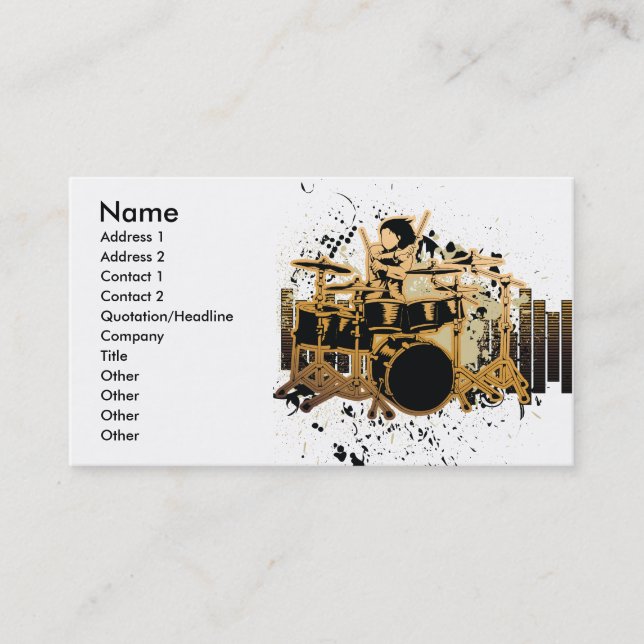 Carte De Visite design de batteur grunge (Devant)