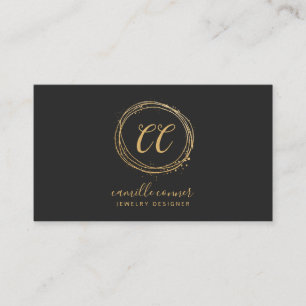 Carte De Visite Design de bijoux moderne Faux Gold Foil Black
