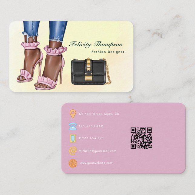 Carte De Visite Design de mode rose et or QR Code Business Ca (Devant / Derrière)