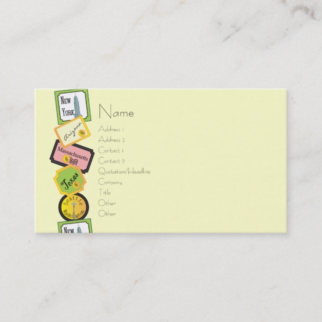 Carte De Visite Design de voyage américain (Devant)