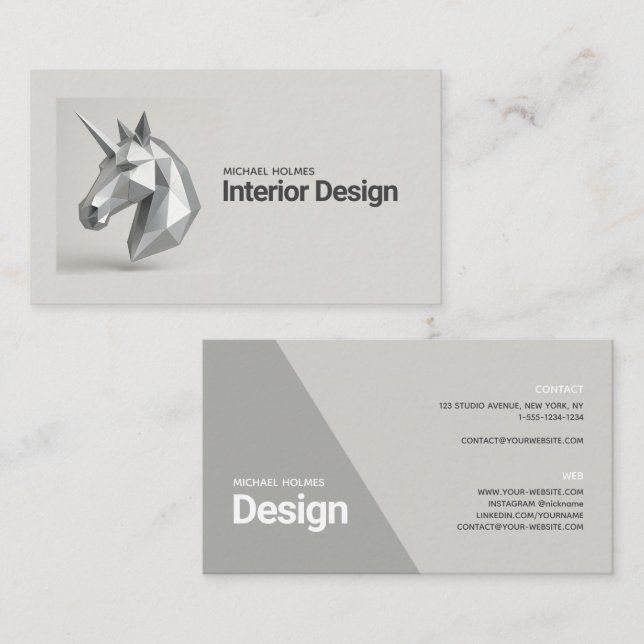 Carte De Visite Design d'intérieur 3D Sculpture Unicorn Architectu (Devant / Derrière)